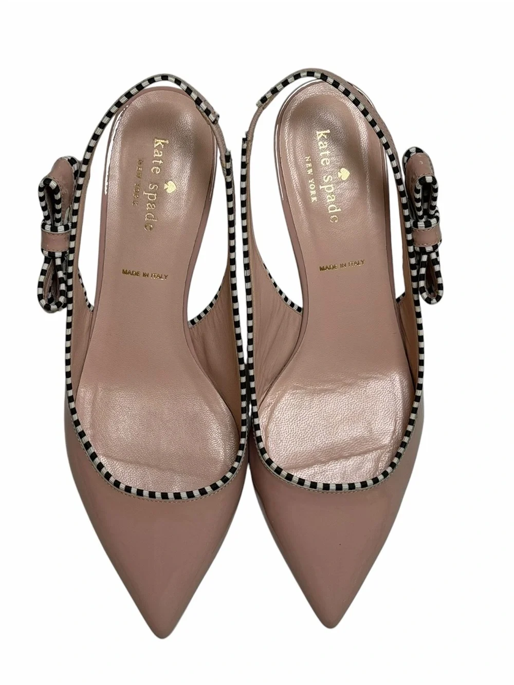 kate spade Blush Pink Slingback Pointed-Toe Heels with Black-and-White Trim
